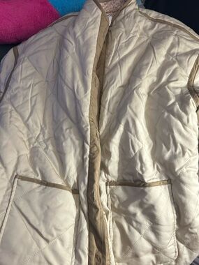 Blank NYC Cream Quilted Jacket with Tan Trim